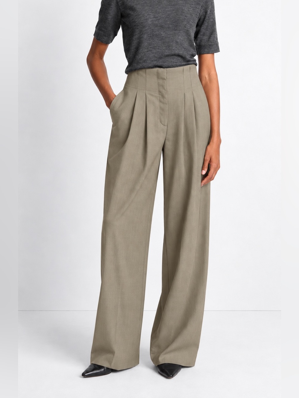 NWOT Massimo Dutti High Waist Taupe Pleated Trousers Size 4